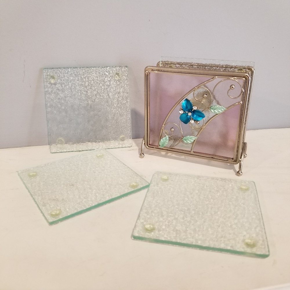 Richesco Metal & Glass Coaster Set with Holder
